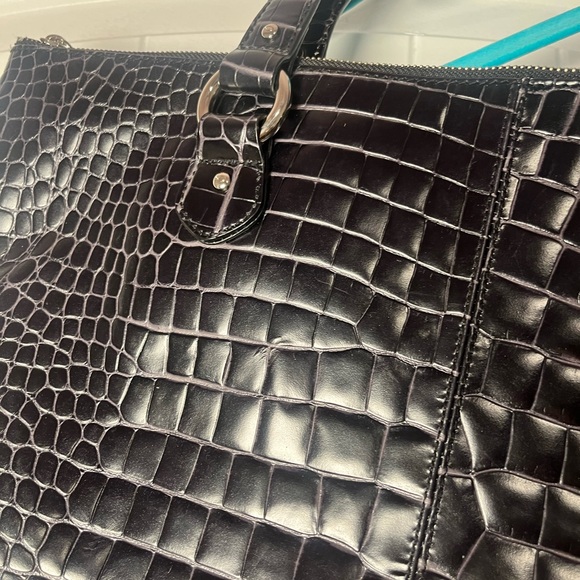 Oscar de la Renta Black Crocodile-Embossed Tote - Picture 3 of 16